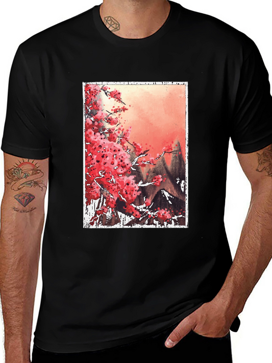Sakura Blossoms Graphic Tee - Artistic Japanese Style