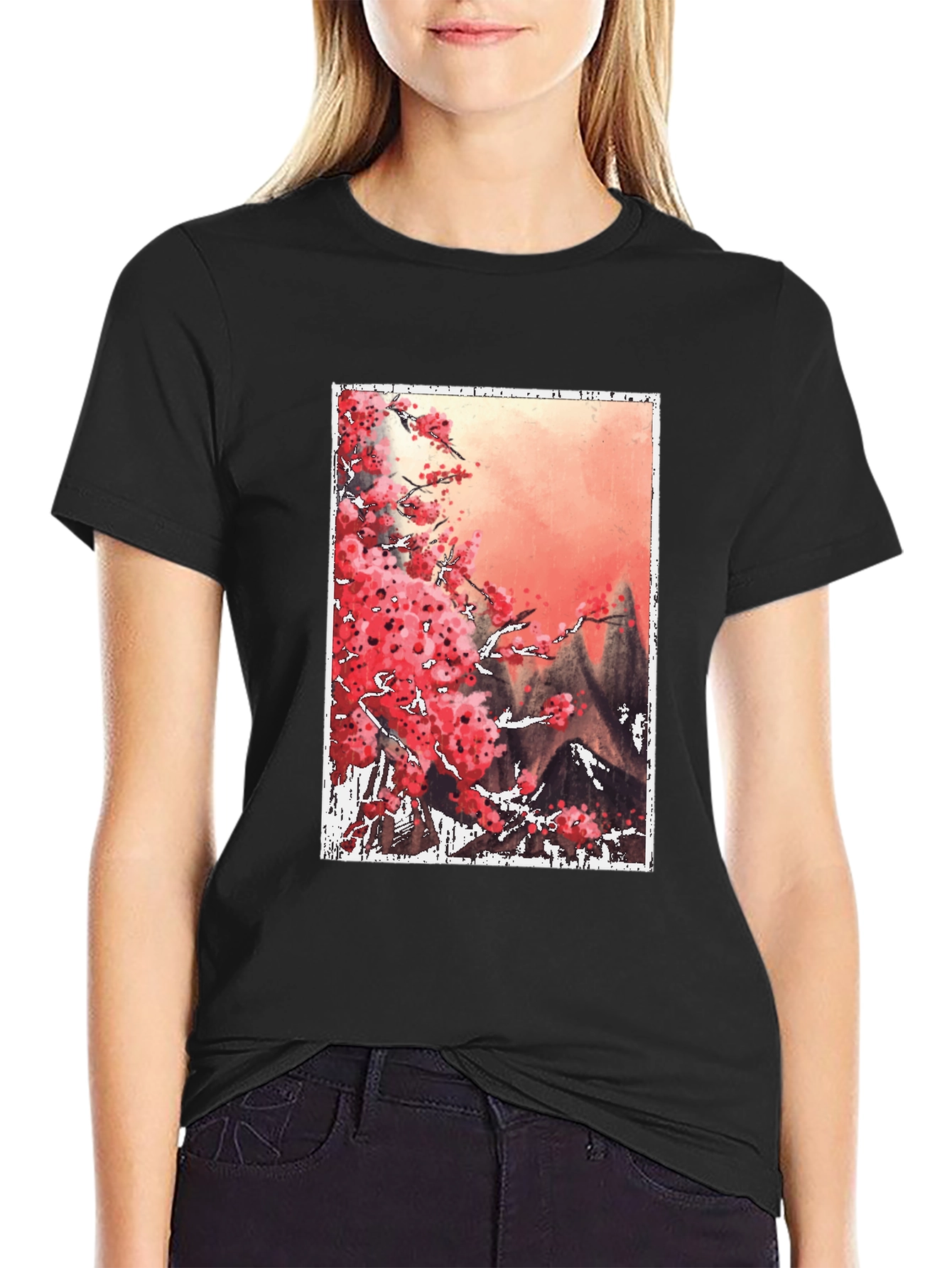 Sakura Blossoms Graphic Tee - Artistic Japanese Style