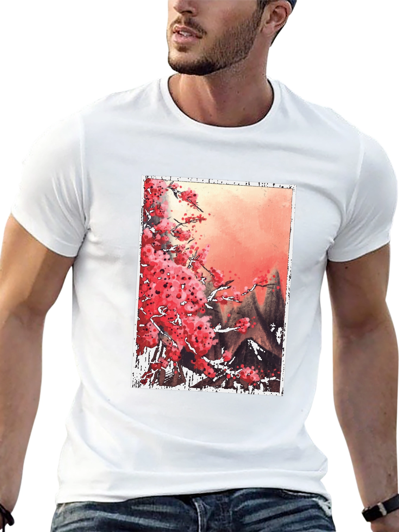 Sakura Blossoms Graphic Tee - Artistic Japanese Style