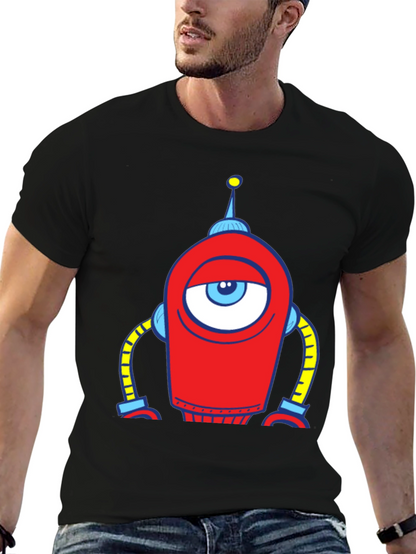 Robot Eye Graphic Tee - Black Cotton T-Shirt