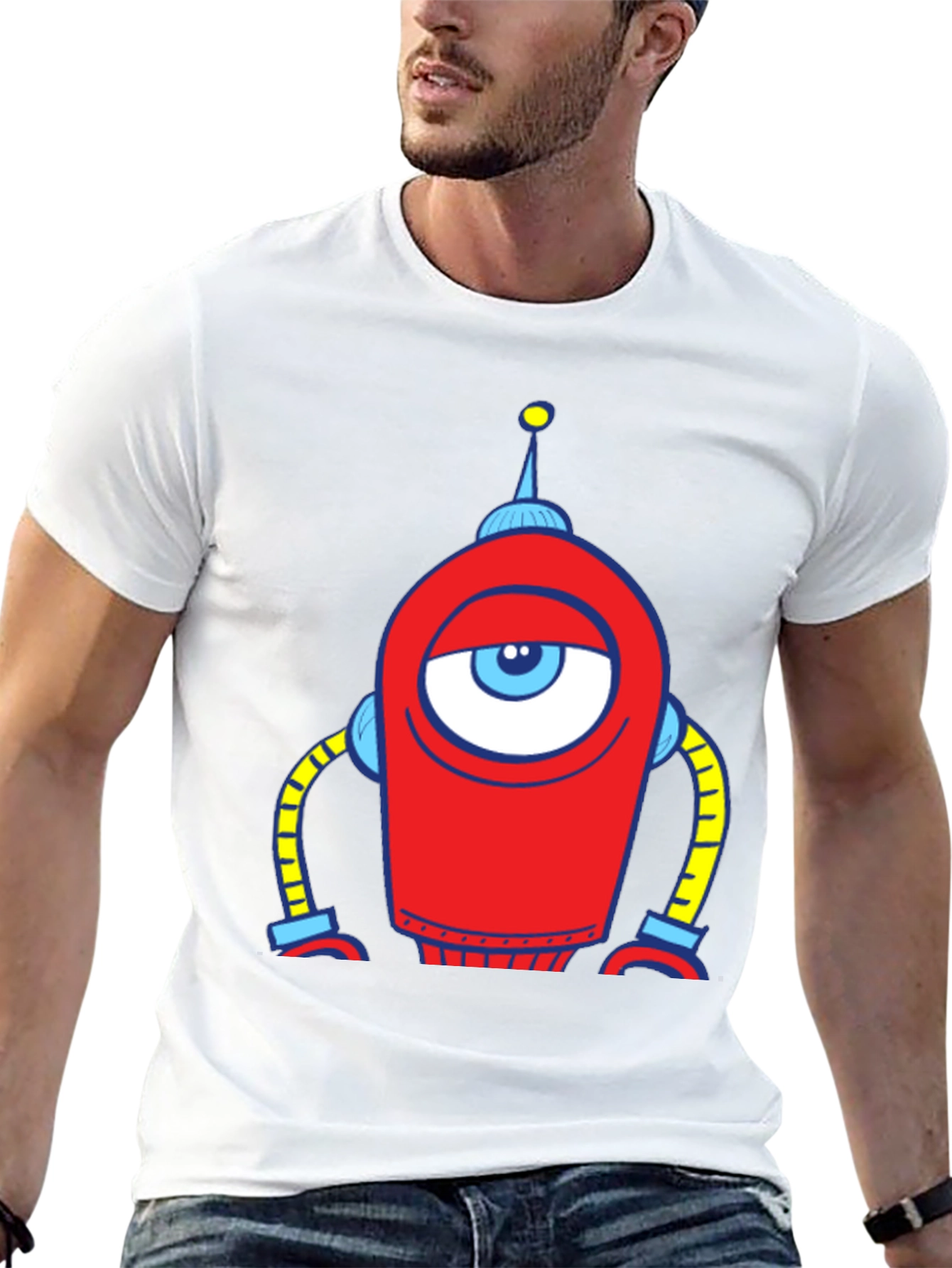 Robot Eye Graphic Tee - Black Cotton T-Shirt