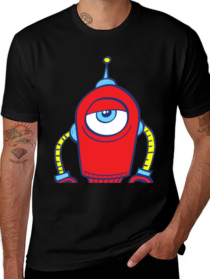 Robot Eye Graphic Tee - Black Cotton T-Shirt
