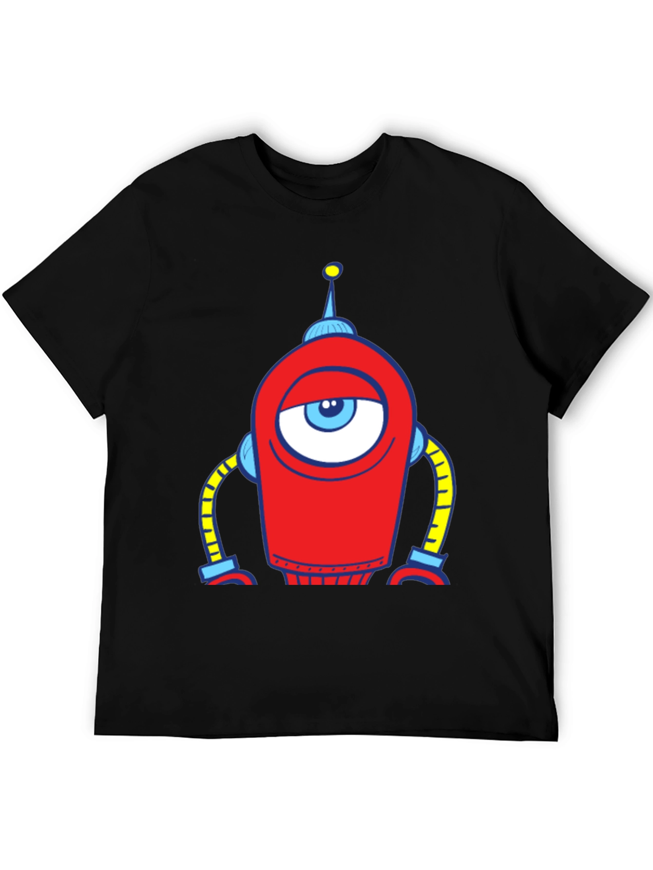 Robot Eye Graphic Tee - Black Cotton T-Shirt