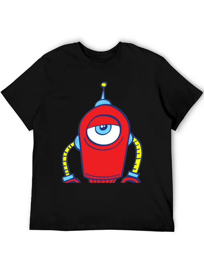 Robot Eye Graphic Tee - Black Cotton T-Shirt