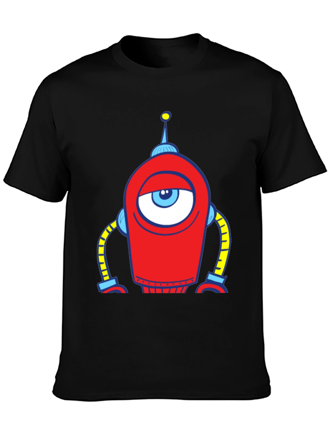 Robot Eye Graphic Tee - Black Cotton T-Shirt
