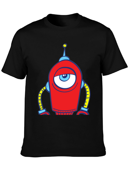 Robot Eye Graphic Tee - Black Cotton T-Shirt