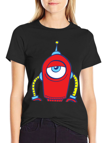 Robot Eye Graphic Tee - Black Cotton T-Shirt