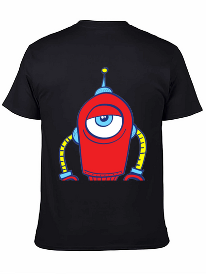 Robot Eye Graphic Tee - Black Cotton T-Shirt