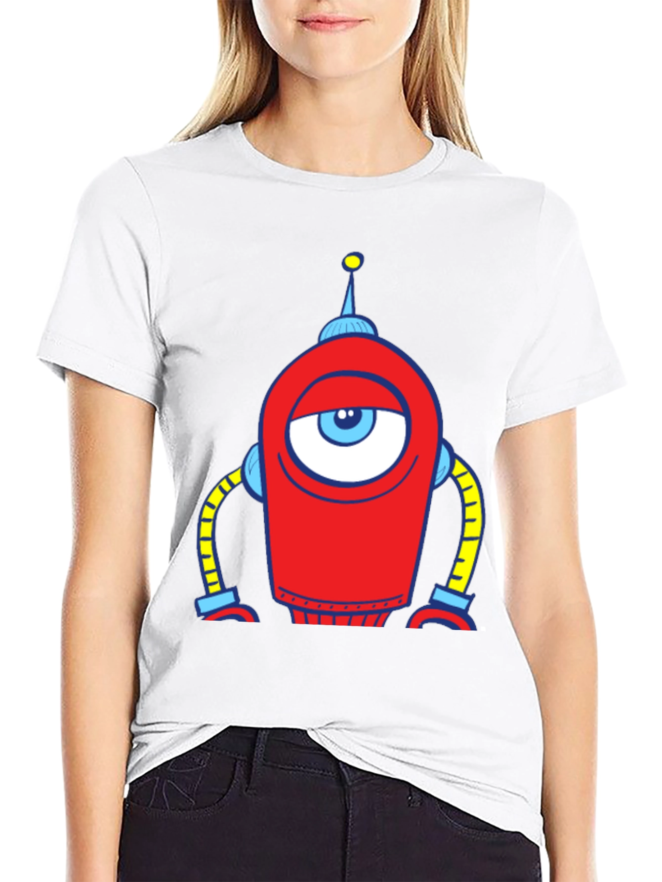 Robot Eye Graphic Tee - Black Cotton T-Shirt