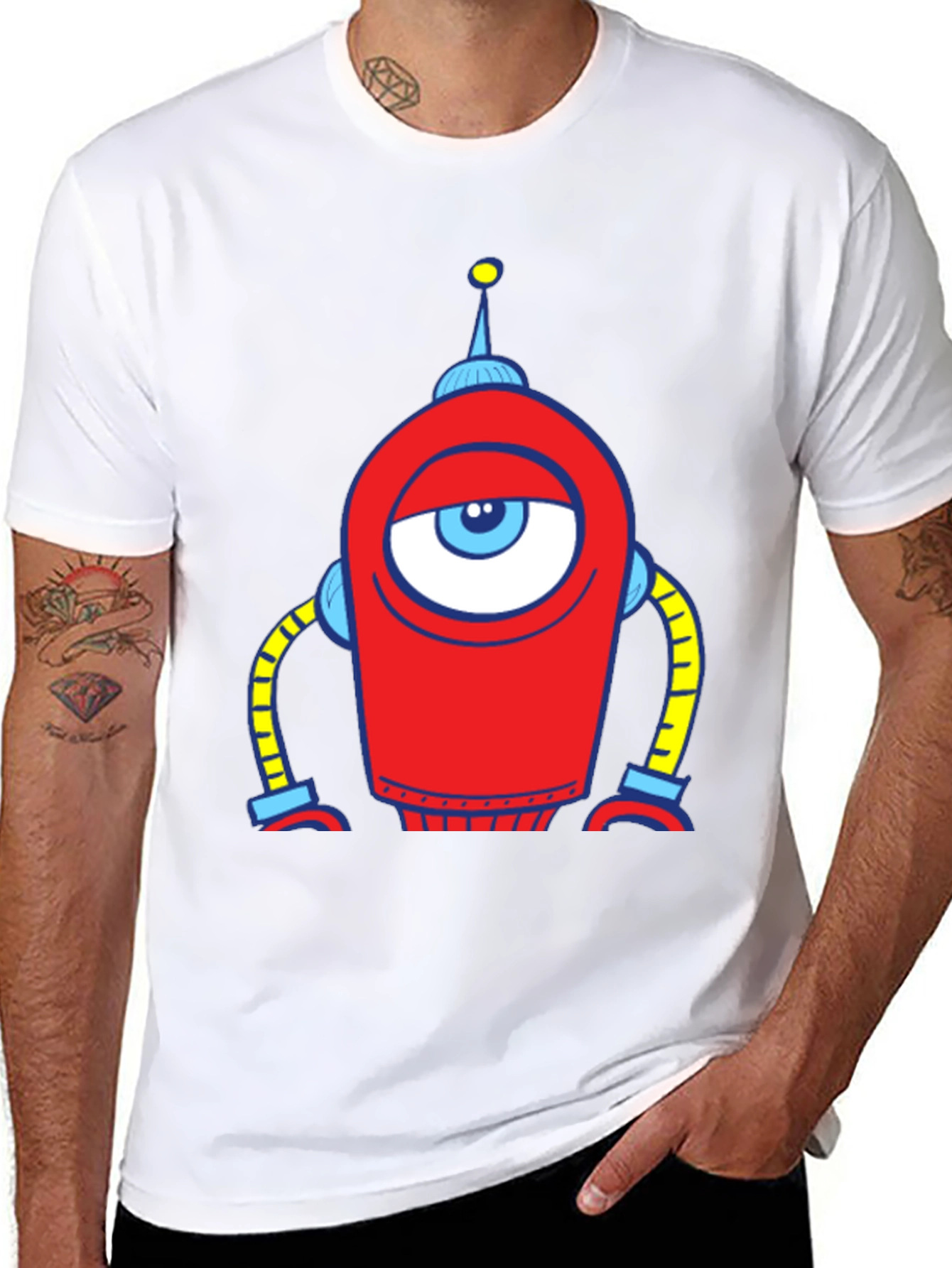 Robot Eye Graphic Tee - Black Cotton T-Shirt