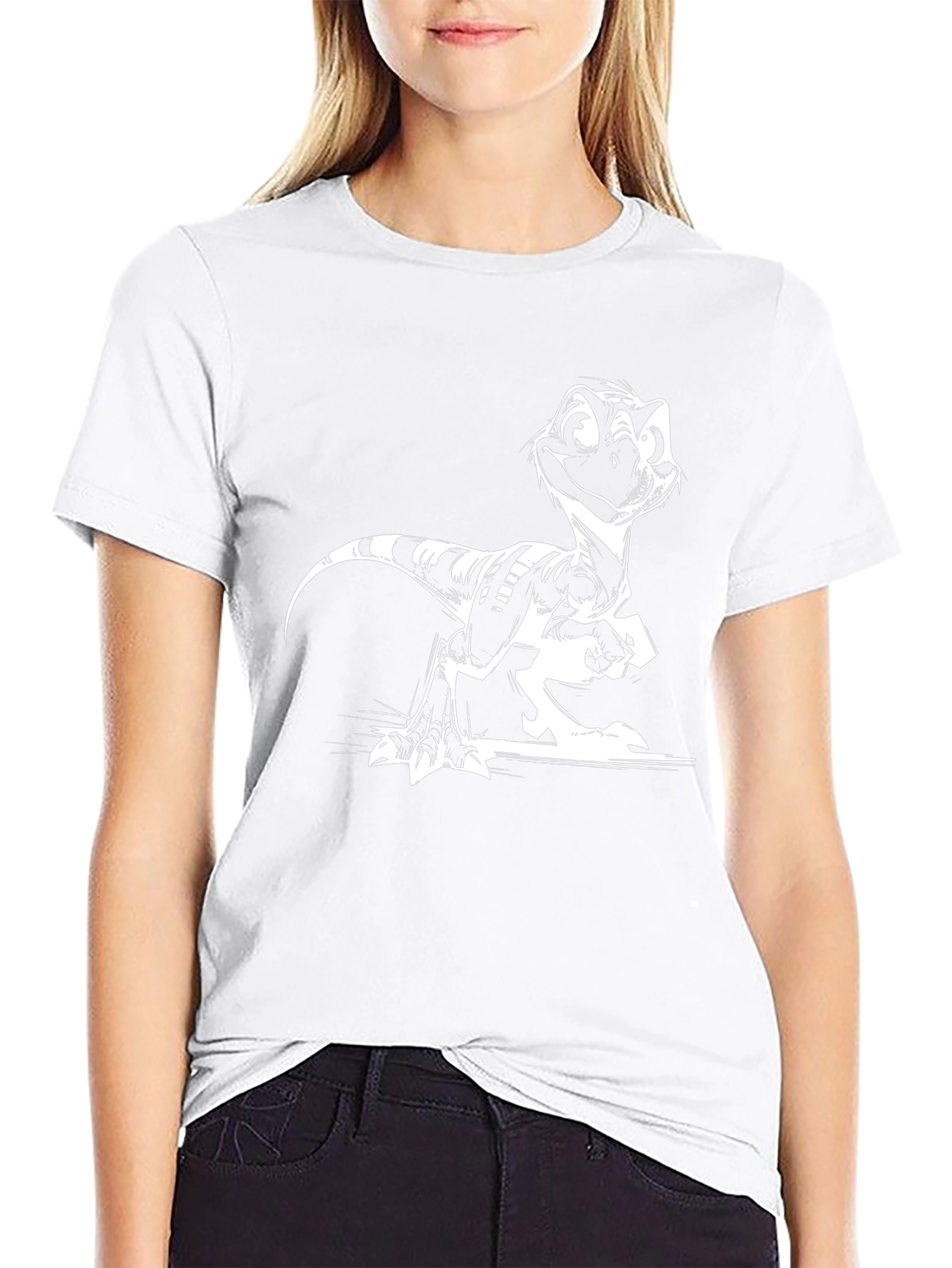 Cartoon Raptor Graphic Tee - Cool Black Shirt