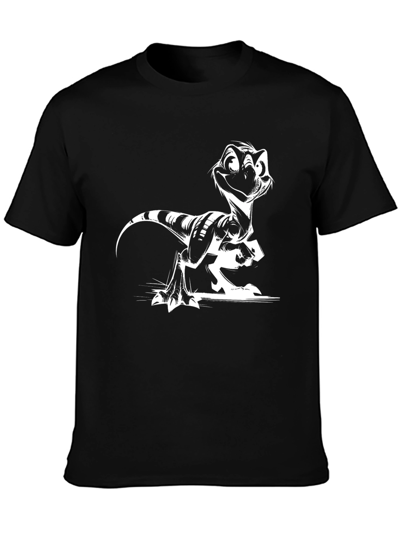 Cartoon Raptor Graphic Tee - Cool Black Shirt