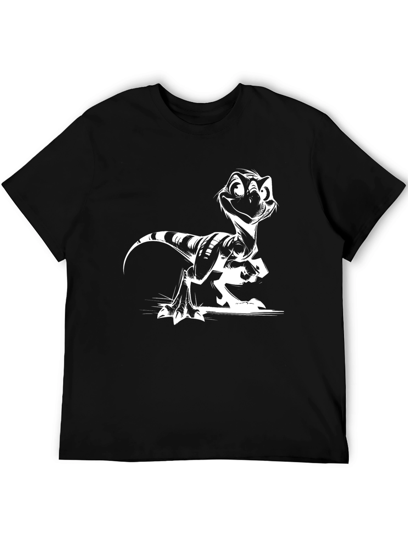 Cartoon Raptor Graphic Tee - Cool Black Shirt
