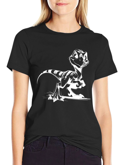 Cartoon Raptor Graphic Tee - Cool Black Shirt
