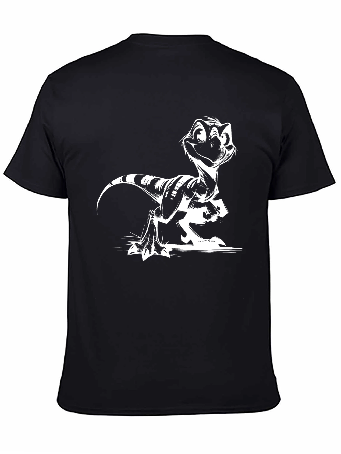 Cartoon Raptor Graphic Tee - Cool Black Shirt