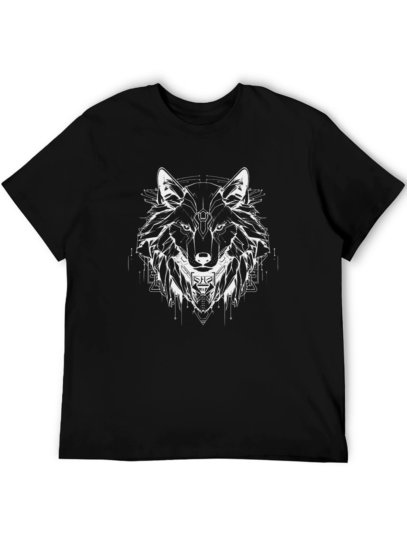 Geometric Wolf Graphic Black Tee