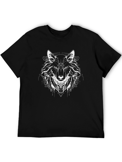 Geometric Wolf Graphic Black Tee