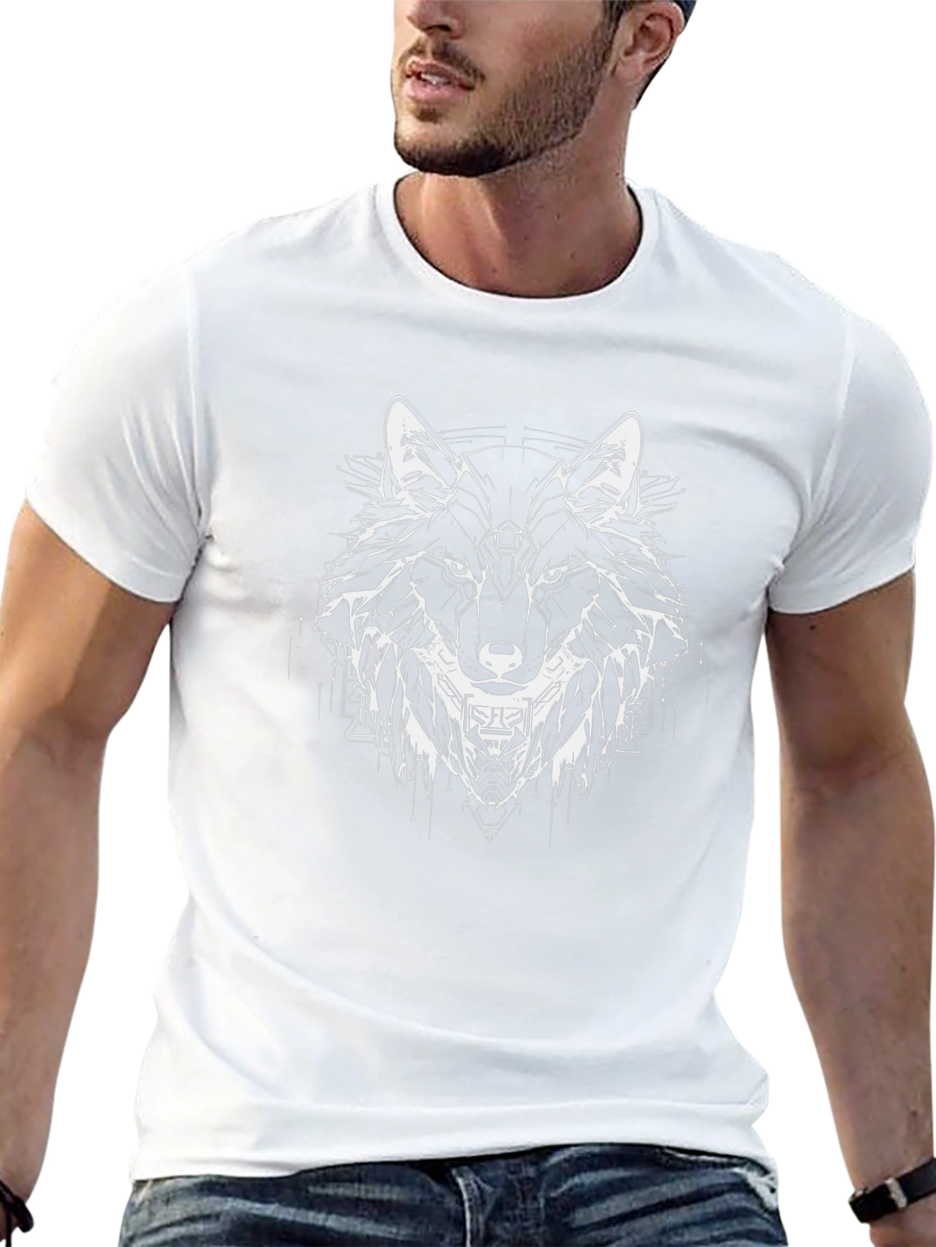 Geometric Wolf Graphic Black Tee
