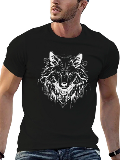 Geometric Wolf Graphic Black Tee