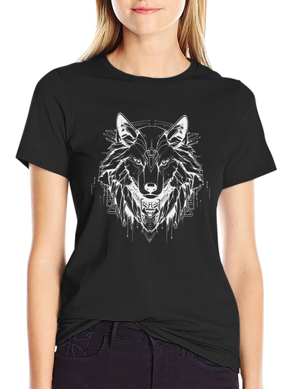 Geometric Wolf Graphic Black Tee