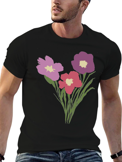 Floral Print Black T-Shirt - Stylish Casual Wear