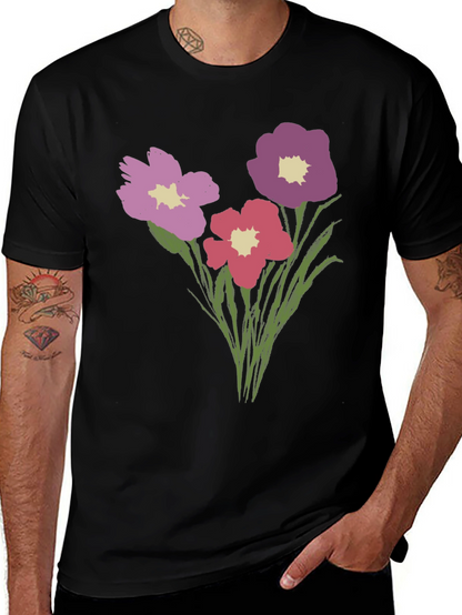 Floral Print Black T-Shirt - Stylish Casual Wear
