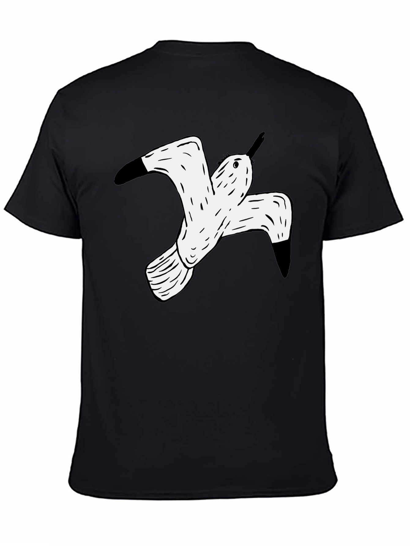 Black T-Shirt with White Flying Bird Graphic