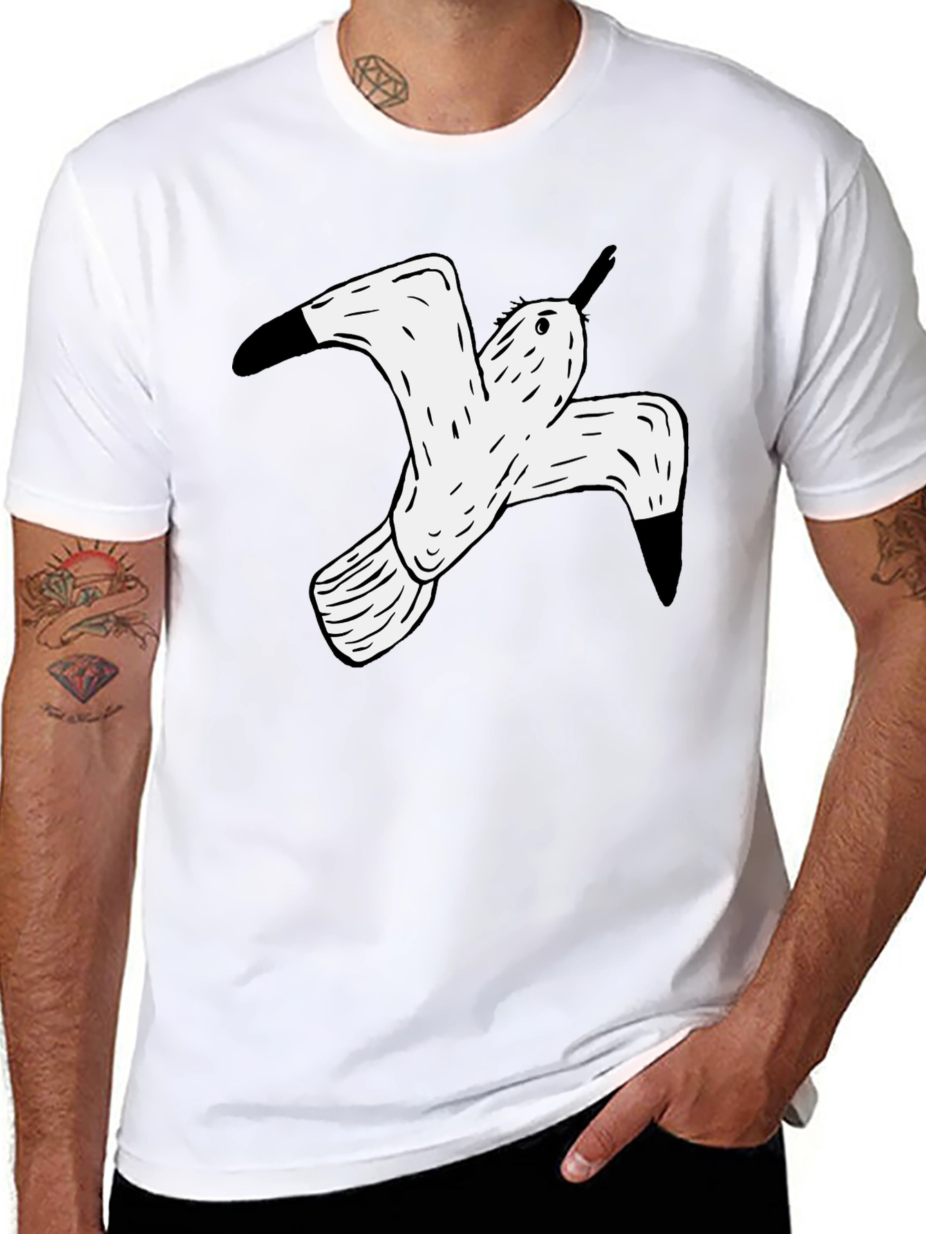Black T-Shirt with White Flying Bird Graphic
