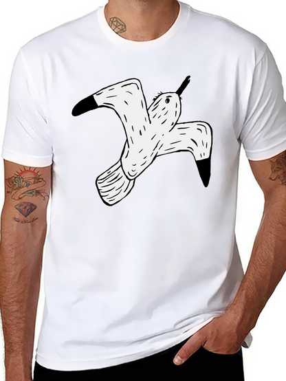 Black T-Shirt with White Flying Bird Graphic