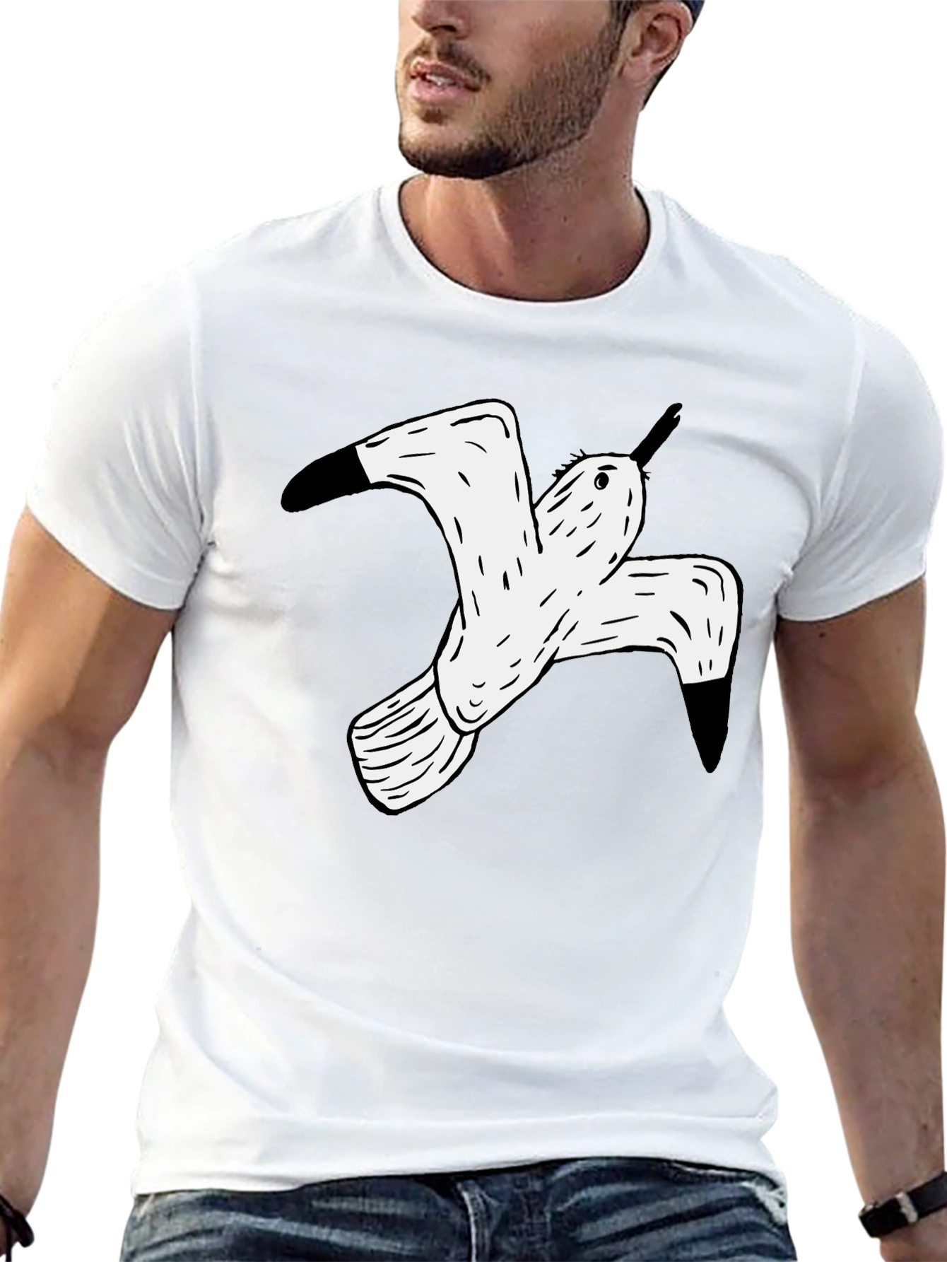 Black T-Shirt with White Flying Bird Graphic