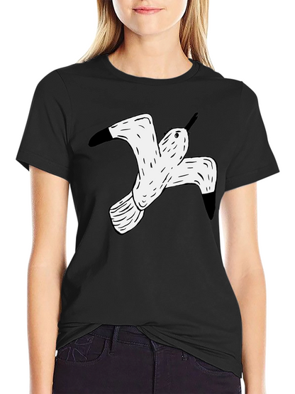 Black T-Shirt with White Flying Bird Graphic