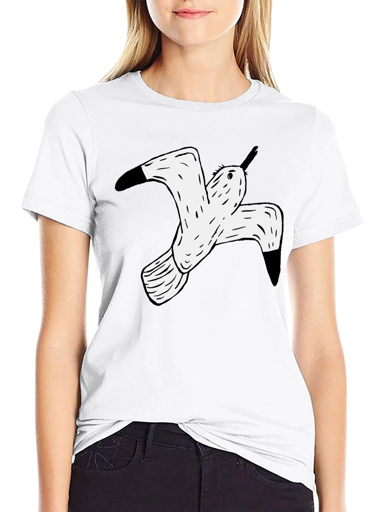 Black T-Shirt with White Flying Bird Graphic