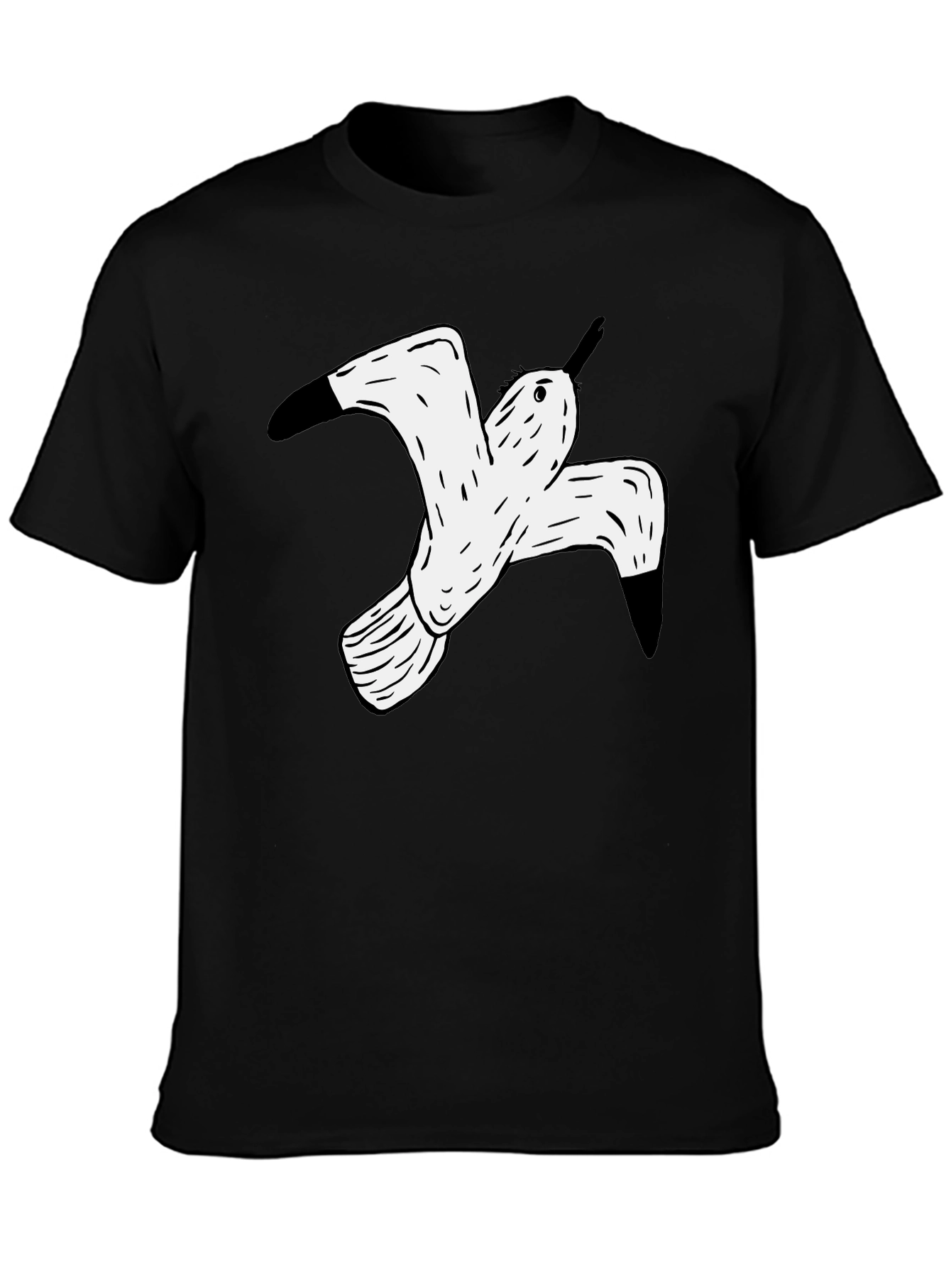 Black T-Shirt with White Flying Bird Graphic