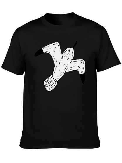 Black T-Shirt with White Flying Bird Graphic