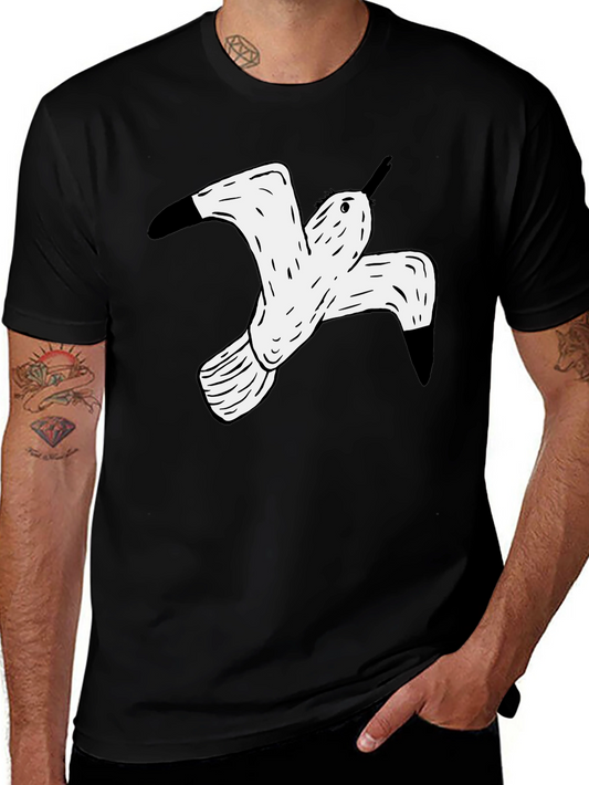 Black T-Shirt with White Flying Bird Graphic