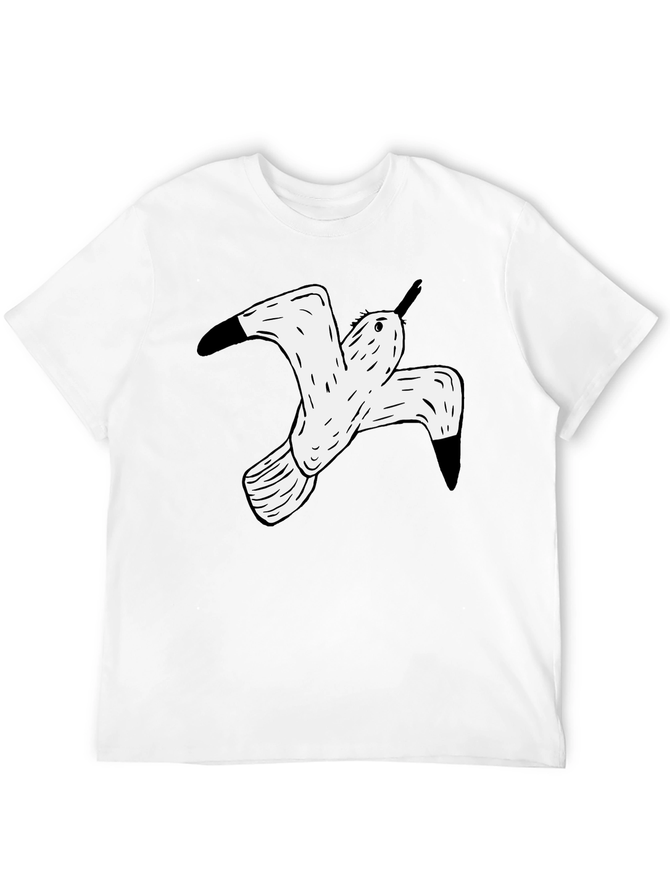 Black T-Shirt with White Flying Bird Graphic