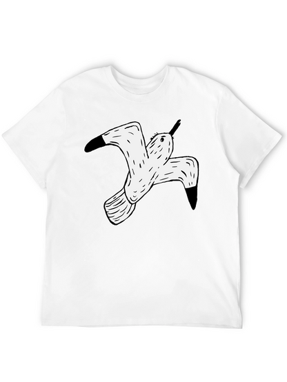 Black T-Shirt with White Flying Bird Graphic