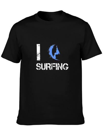 I Love Surfing Graphic Black T-Shirt