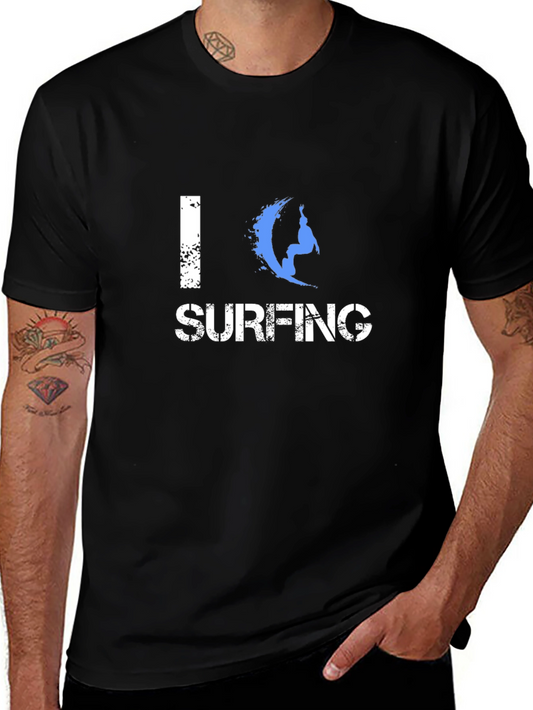 I Love Surfing Graphic Black T-Shirt