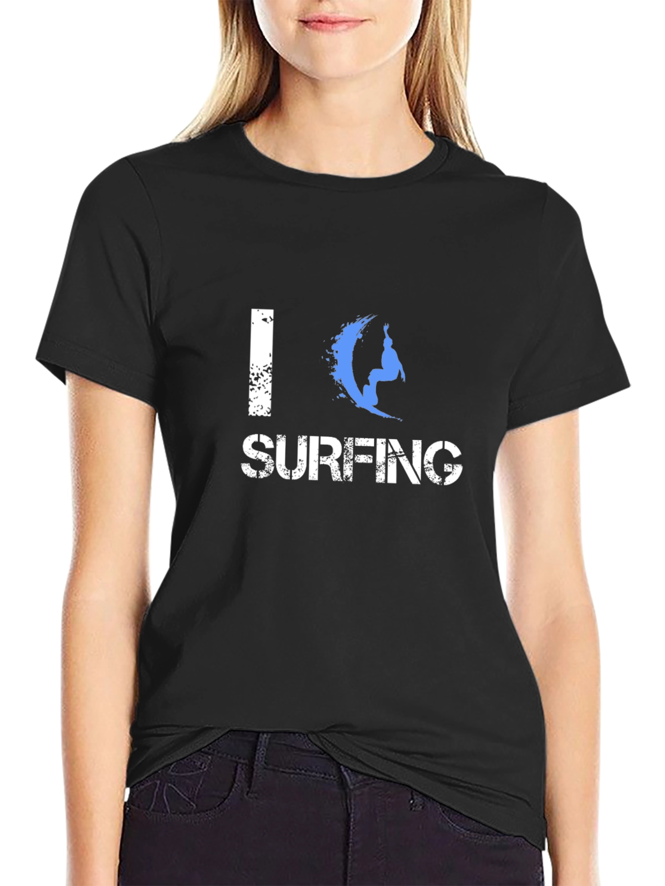 I Love Surfing Graphic Black T-Shirt