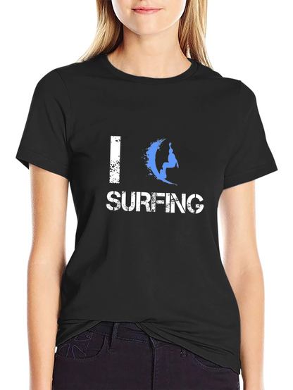 I Love Surfing Graphic Black T-Shirt