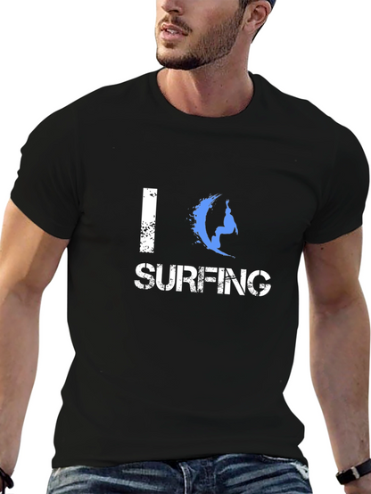 I Love Surfing Graphic Black T-Shirt