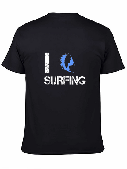 I Love Surfing Graphic Black T-Shirt