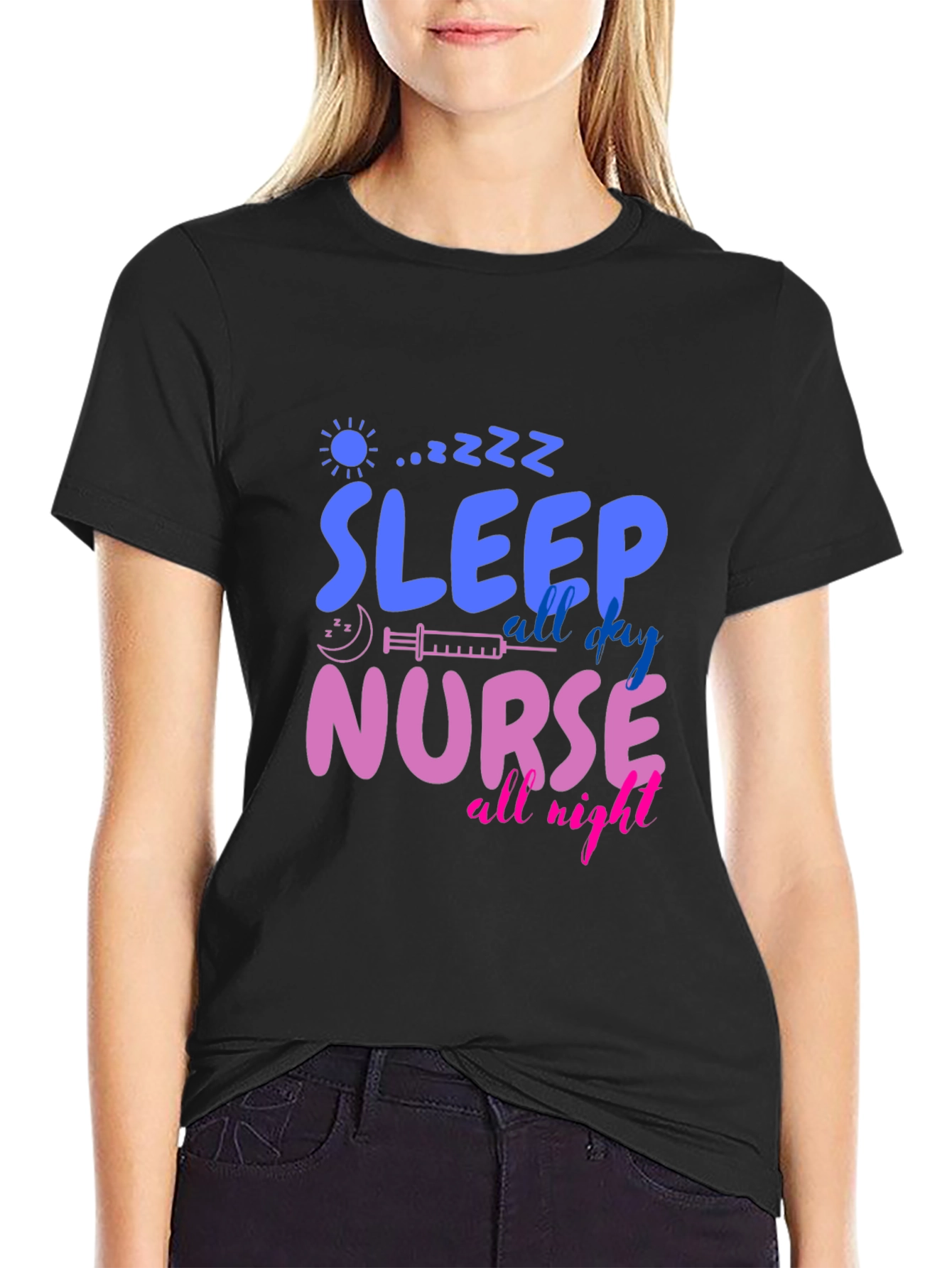 Sleep All Day Nurse All Night Graphic T-Shirt