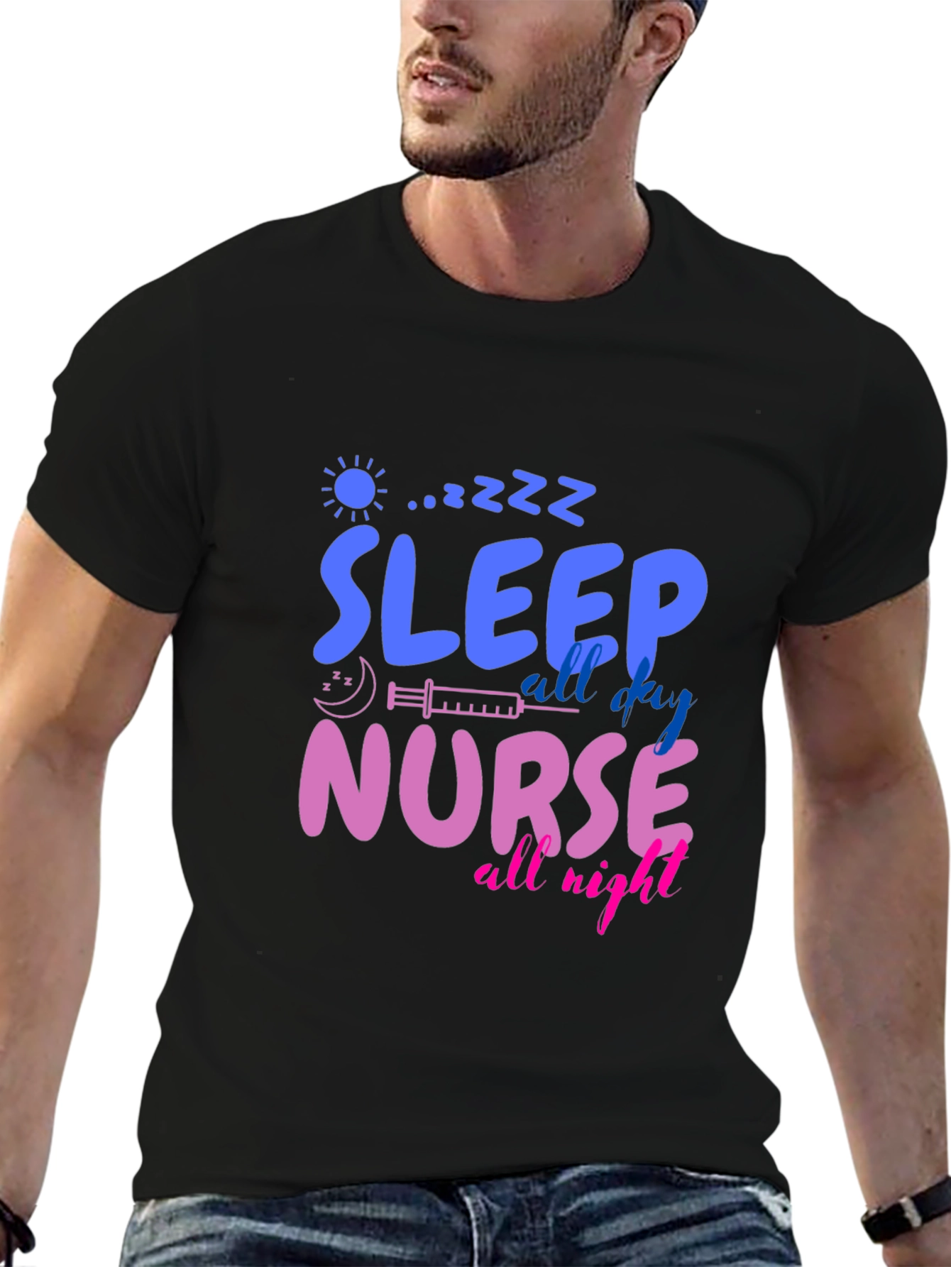 Sleep All Day Nurse All Night Graphic T-Shirt