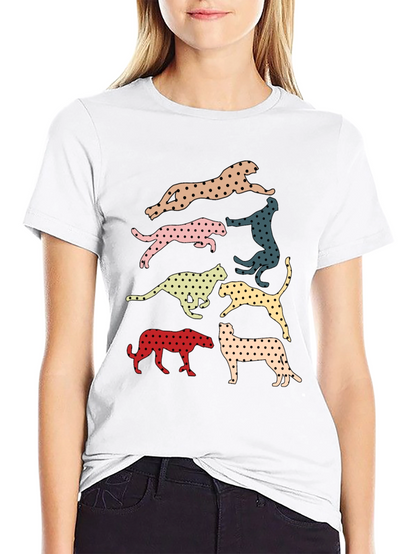 Retro Leopard Print Crew Neck T-Shirt