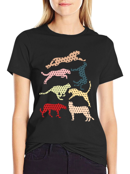 Retro Leopard Print Crew Neck T-Shirt