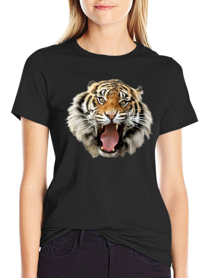 Tiger Face Graphic Print Black T-Shirt