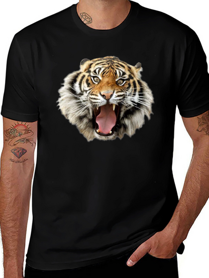 Tiger Face Graphic Print Black T-Shirt