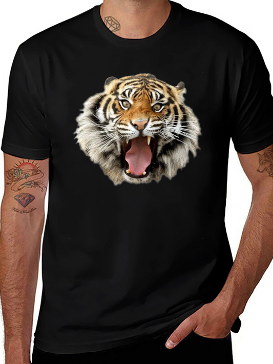 Tiger Face Graphic Print Black T-Shirt